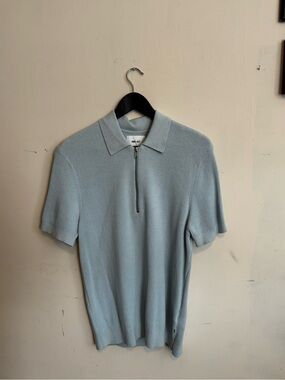 NN07 Light Blue Ribbed Half-Zip Polo Shirt